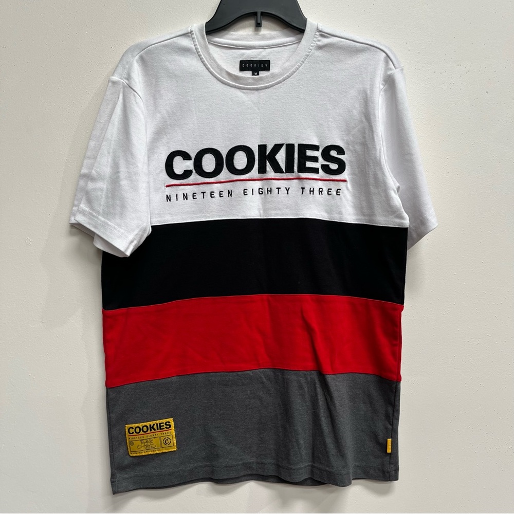 COOKIES T-Shirt Men’s Size M Berner SF White Black Grey Red Striped 1983 Tee
